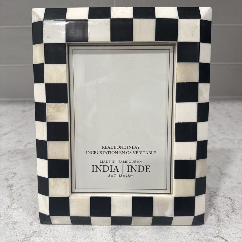 BLACK & WHITE Genuine Bone Inlay Photo Frame 5x7 Checkerboard Handcrafted India